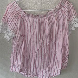 Off the shoulder top white and pink stripes
